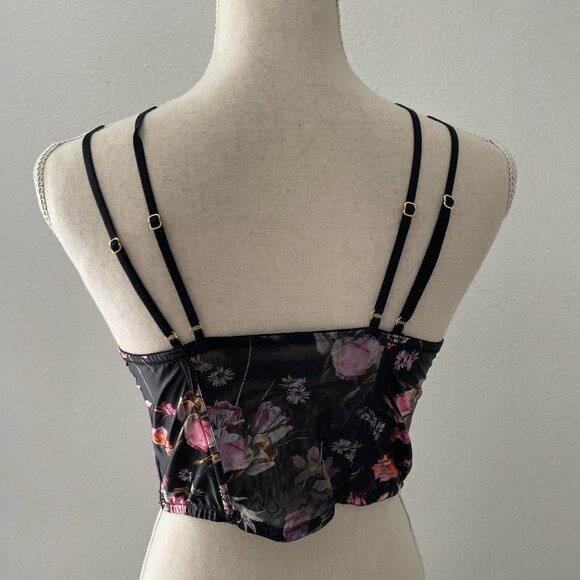 VICTORIAS SECRET VERY SEXY BLACK FLORAL SATIN BUSTIER CORSET TOP 36C GUC - Picture 2 of 9